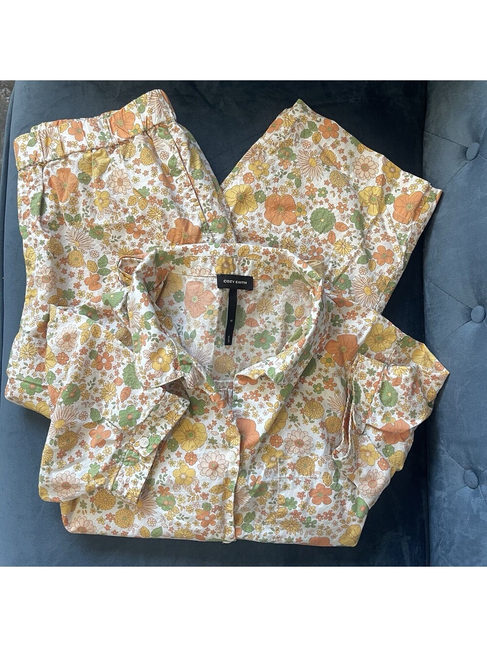 Cozy Earth Pajama SET Sz M Sutton Short Sleeve Floral 100% Cotton Pjs 70s Retro